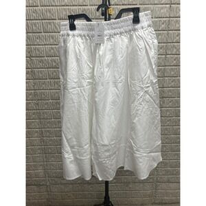 Time and Tru White Midi Skirt Elastic Waist Linen Blend Womens Large 12-14 NEW